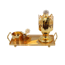 Radiant Crown Gold Bakhoor Incense Burner Set with Rectangular Tray