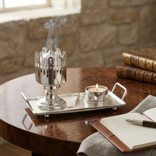Luxury Silver Bakhoor Incense Burner Set with Storage Jar, Tongs & Tray - Modern Arabic Home D�cor