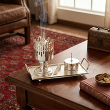 Luxury Silver Bakhoor Incense Burner Set with Storage Jar, Tongs & Tray - Modern Arabic Home D�cor