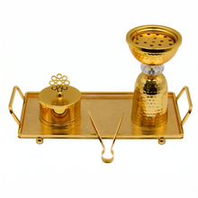 Hammered Column Gold Bakhoor Incense Burner Set with Rectangular Tray
