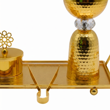 Hammered Column Gold Bakhoor Incense Burner Set with Rectangular Tray