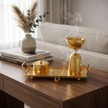 Hammered Column Gold Bakhoor Incense Burner Set with Rectangular Tray