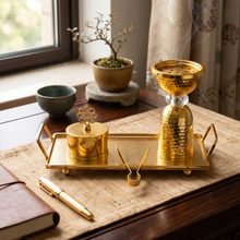 Hammered Column Gold Bakhoor Incense Burner Set with Rectangular Tray