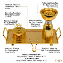Hammered Column Gold Bakhoor Incense Burner Set with Rectangular Tray