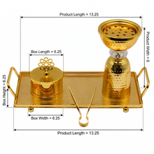 Hammered Column Gold Bakhoor Incense Burner Set with Rectangular Tray