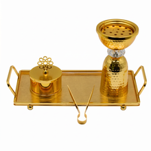 Hammered Column Gold Bakhoor Incense Burner Set with Rectangular Tray