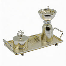 Hammered Column Silver Bakhoor Incense Burner Set with Rectangular Tray