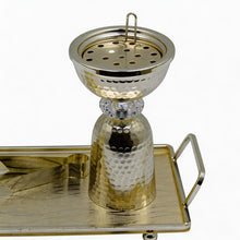 Hammered Column Silver Bakhoor Incense Burner Set with Rectangular Tray
