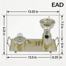 Hammered Column Silver Bakhoor Incense Burner Set with Rectangular Tray