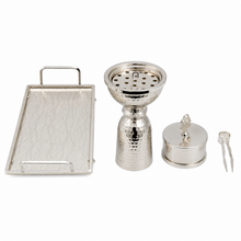 Hammered Column Silver Bakhoor Incense Burner Set with Rectangular Tray