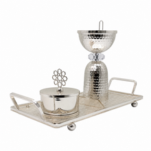 Hammered Column Silver Bakhoor Incense Burner Set with Rectangular Tray