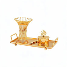 Luxury Gold Wire Mabkhara Bakhoor Incense Burner Set with Storage Jar, Tongs & Decorative Tray