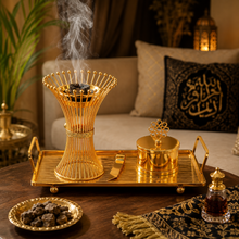 Luxury Gold Wire Mabkhara Bakhoor Incense Burner Set – Decorative Tray, Storage Jar & Tongs