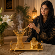Luxury Gold Wire Mabkhara Bakhoor Incense Burner Set – Decorative Tray, Storage Jar & Tongs