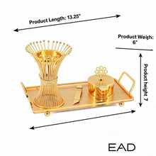 Luxury Gold Wire Mabkhara Bakhoor Incense Burner Set with Storage Jar, Tongs & Decorative Tray