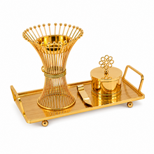 Luxury Gold Wire Mabkhara Bakhoor Incense Burner Set – Decorative Tray, Storage Jar & Tongs