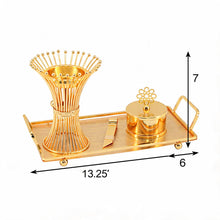 Luxury Gold Wire Mabkhara Bakhoor Incense Burner Set with Storage Jar, Tongs & Decorative Tray