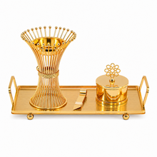 Luxury Gold Wire Mabkhara Bakhoor Incense Burner Set – Decorative Tray, Storage Jar & Tongs