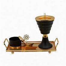 Tiered Obsidian Black & Gold Bakhoor Incense Burner Set with Rectangular Tray