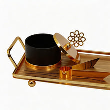Tiered Obsidian Black & Gold Bakhoor Incense Burner Set with Rectangular Tray
