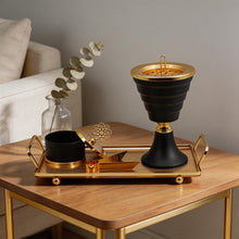 Tiered Obsidian Black & Gold Bakhoor Incense Burner Set with Rectangular Tray