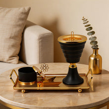 Tiered Obsidian Black & Gold Bakhoor Incense Burner Set with Rectangular Tray