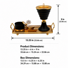 Tiered Obsidian Black & Gold Bakhoor Incense Burner Set with Rectangular Tray