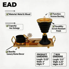 Tiered Obsidian Black & Gold Bakhoor Incense Burner Set with Rectangular Tray