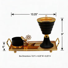 Tiered Obsidian Black & Gold Bakhoor Incense Burner Set with Rectangular Tray