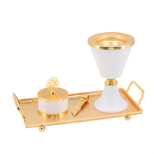Luxury White & Gold Tiered Mabkhara Bakhoor Incense Burner Set with Storage Jar, Tongs & Tray