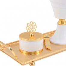 Luxury White & Gold Tiered Mabkhara Bakhoor Incense Burner Set with Storage Jar, Tongs & Tray