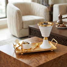 Luxury White & Gold Tiered Mabkhara Bakhoor Incense Burner Set with Storage Jar, Tongs & Tray
