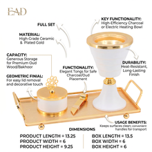 Luxury White & Gold Tiered Mabkhara Bakhoor Incense Burner Set with Storage Jar, Tongs & Tray