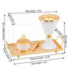 Luxury White & Gold Tiered Mabkhara Bakhoor Incense Burner Set with Storage Jar, Tongs & Tray