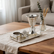Ribbed Chalice Silver Bakhoor Incense Burner Set with Rectangular Tray