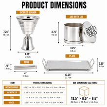 Ribbed Chalice Silver Bakhoor Incense Burner Set with Rectangular Serving Tray – 13.25 x 6 x 8 in
