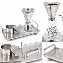 Ribbed Chalice Silver Bakhoor Incense Burner Set with Rectangular Serving Tray – 13.25 x 6 x 8 in