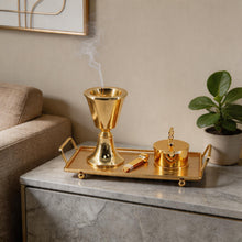 Luxury Gold Tapered Mabkhara Bakhoor Incense Burner Set with Storage Jar, Tongs & Tray