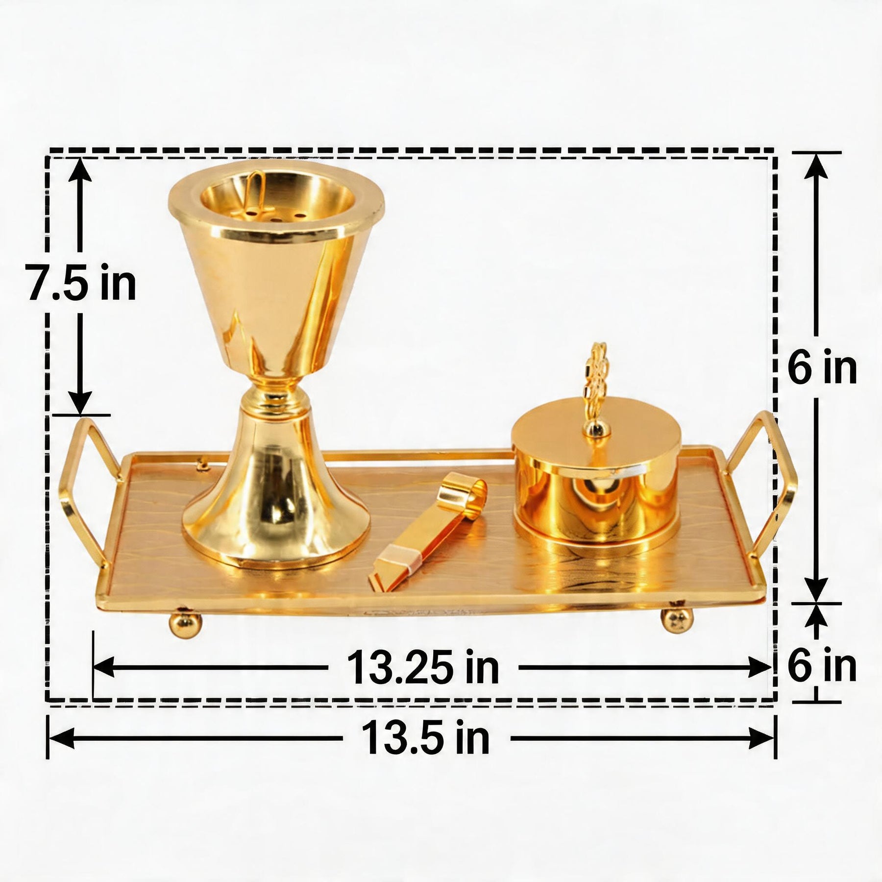 Luxury Gold Tapered Mabkhara Bakhoor Incense Burner Set with Storage Jar, Tongs & Tray
