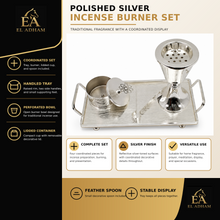 Flared Chalice Silver Bakhoor Incense Burner Set with Polished Tray