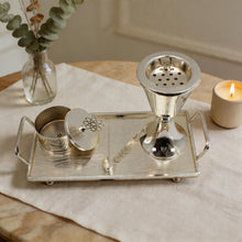 Flared Chalice Silver Bakhoor Incense Burner Set with Polished Tray