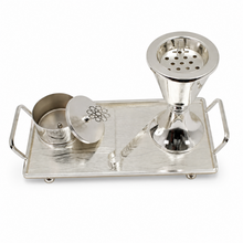 Flared Chalice Silver Bakhoor Incense Burner Set with Polished Tray