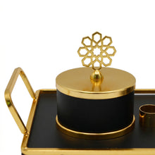 Black Chalice Bakhoor Incense Burner Set with Gold Rim & Rectangular Tray