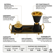 Black Chalice Bakhoor Incense Burner Set with Gold Rim & Rectangular Tray