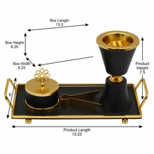 Black Chalice Bakhoor Incense Burner Set with Gold Rim & Rectangular Tray