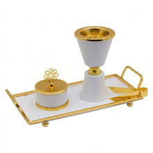 White Chalice Bakhoor Incense Burner Set with Gold Trim & Rectangular Tray