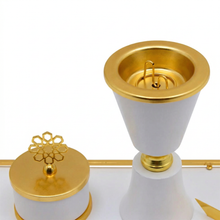 White Chalice Bakhoor Incense Burner Set with Gold Trim & Rectangular Tray