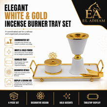 White Chalice Bakhoor Incense Burner Set with Gold Trim & Rectangular Tray
