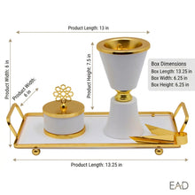 White Chalice Bakhoor Incense Burner Set with Gold Trim & Rectangular Tray