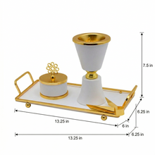 White Chalice Bakhoor Incense Burner Set with Gold Trim & Rectangular Tray